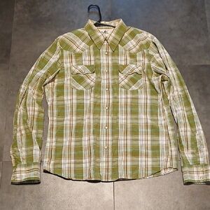 Hollister Olive Plaid Casual women's XL Snap Button Long Sleeve Shirt.